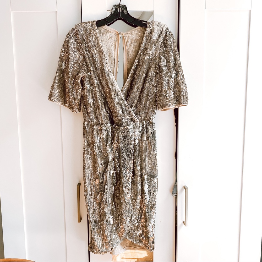 ASOS - Gold/Silver Sequin Keyhole Back Dress US 4